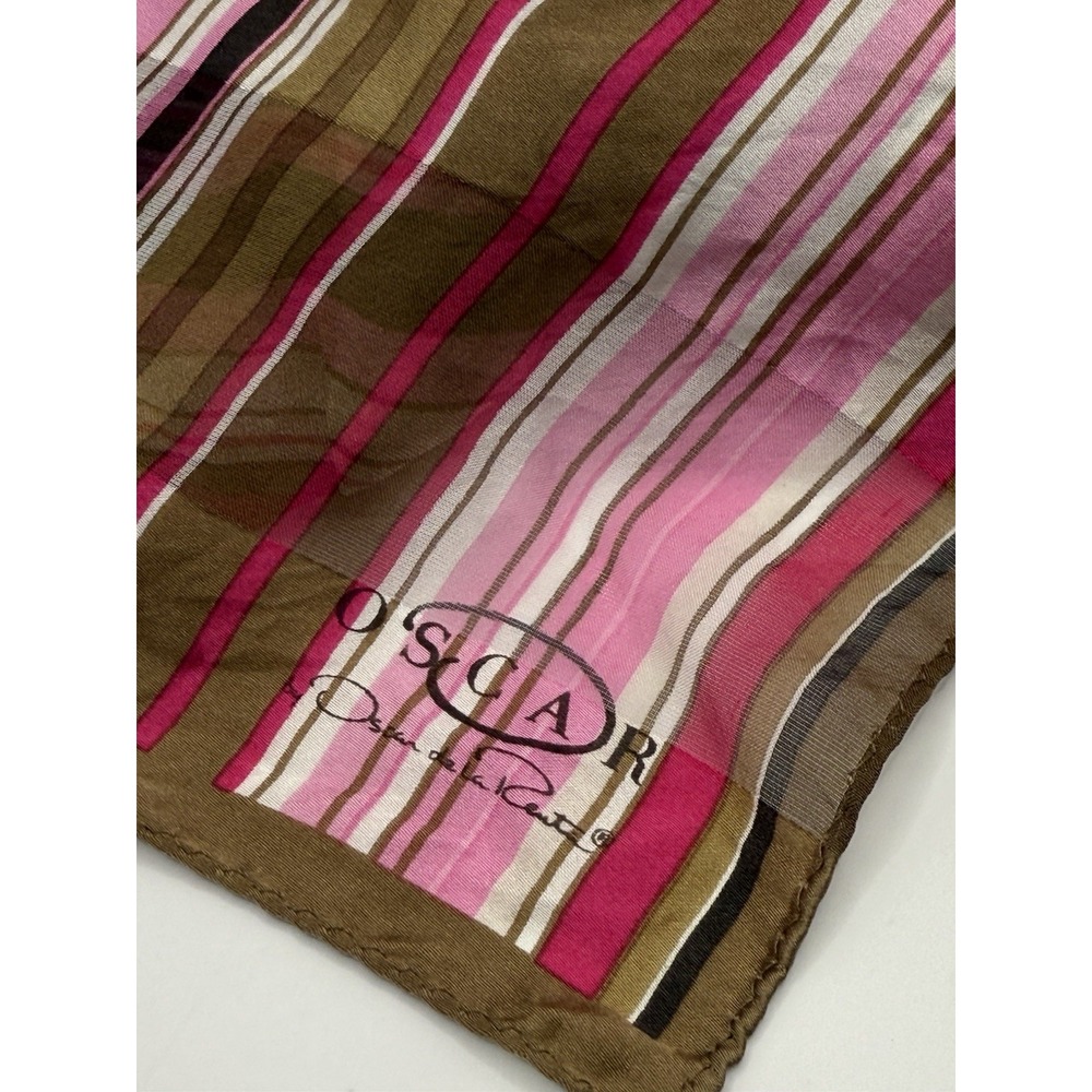Oscar de la Renta Gorgeous Silk Long Scarf‎ Stripe Pink Brown Vtg